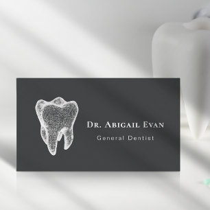 Glowing 3D Tooth Icon Dental Clinic Charcoal Grey Business Card