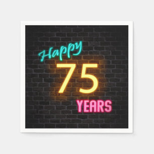 glowing 75 neon sign on brick wall napkin