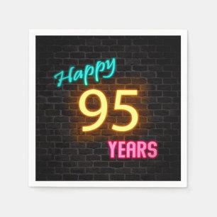 glowing 95 neon sign on brick wall napkin