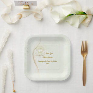 Glowing angels baptism paper plates