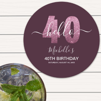 Glowing at 40! Stylish 40th Party with Pink Glam Round Paper Coaster