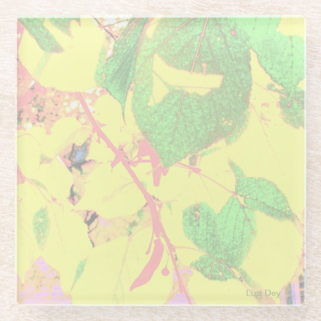 'Glowing Autumn Leaves' Glass Coaster (Front)