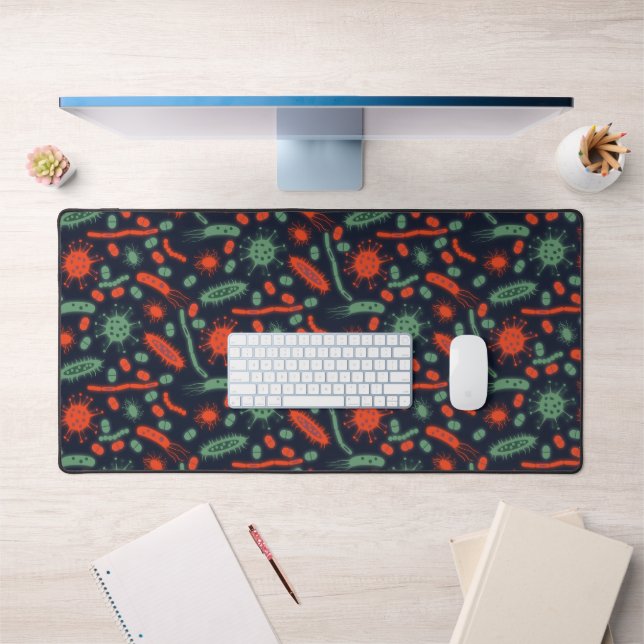 Glowing Bacteria Microorganism green red Desk Mat (Office 1)