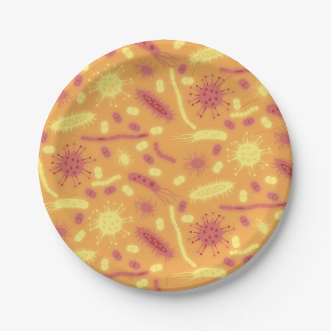 Glowing Bacteria Microorganism orange Paper Plate (Front)