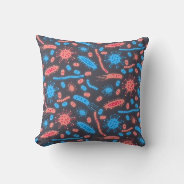 Glowing Bacteria Microorganism pink blue Cushion (Front)