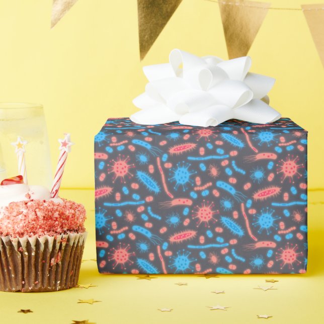 Glowing Bacteria Microorganism pink blue Wrapping Paper (Birthday Party)