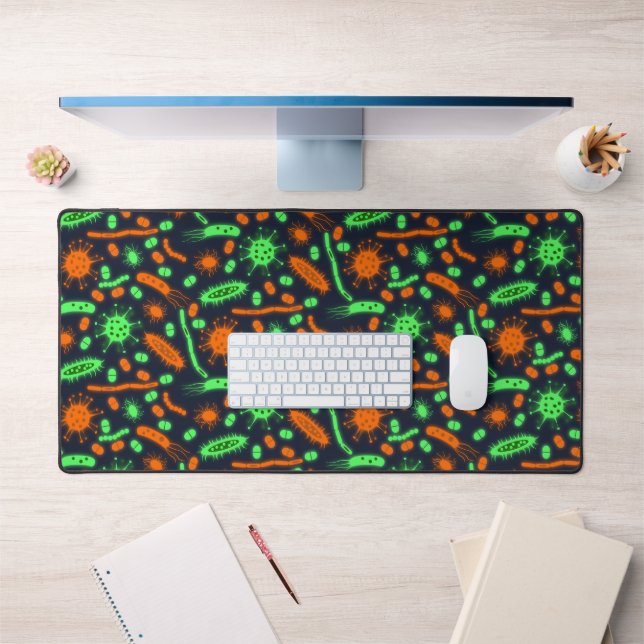 Glowing Bacteria Microorganism toxic orange green Desk Mat (Office 1)