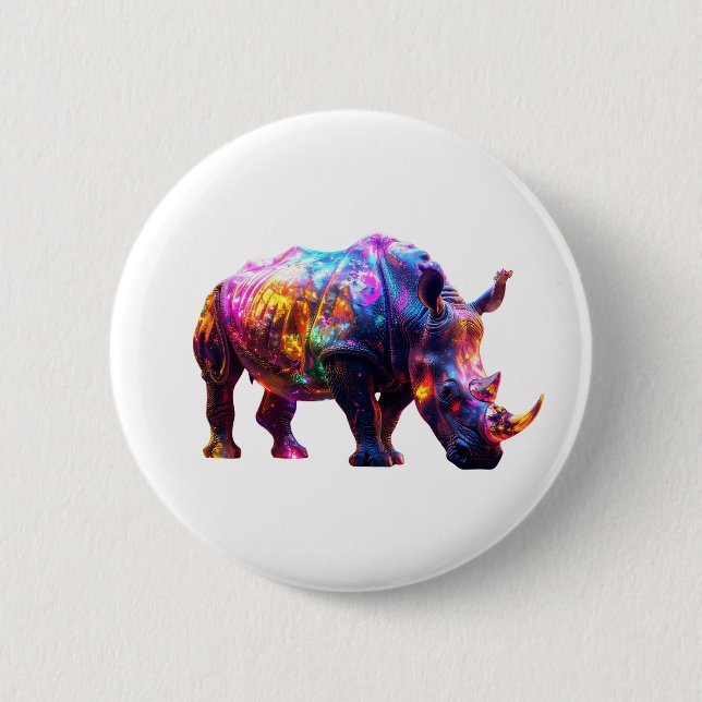 Glowing Beautiful Rhino 6 Cm Round Badge (Front)