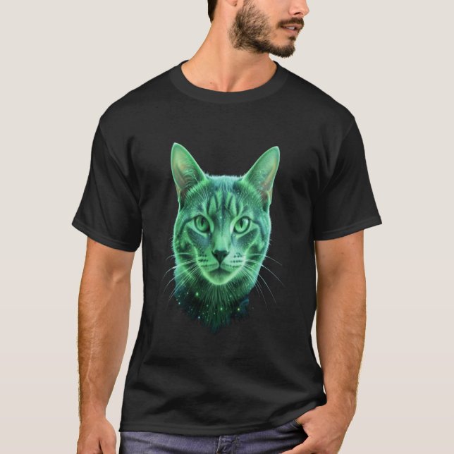 Glowing Bioluminescent Cat Head T-Shirt (Front)