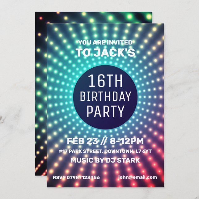Glowing Birthday Party Invitation (Front/Back)
