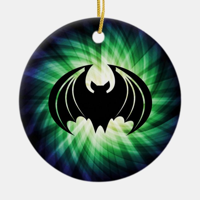 Glowing Black Bat; Halloween Ceramic Tree Decoration (Front)