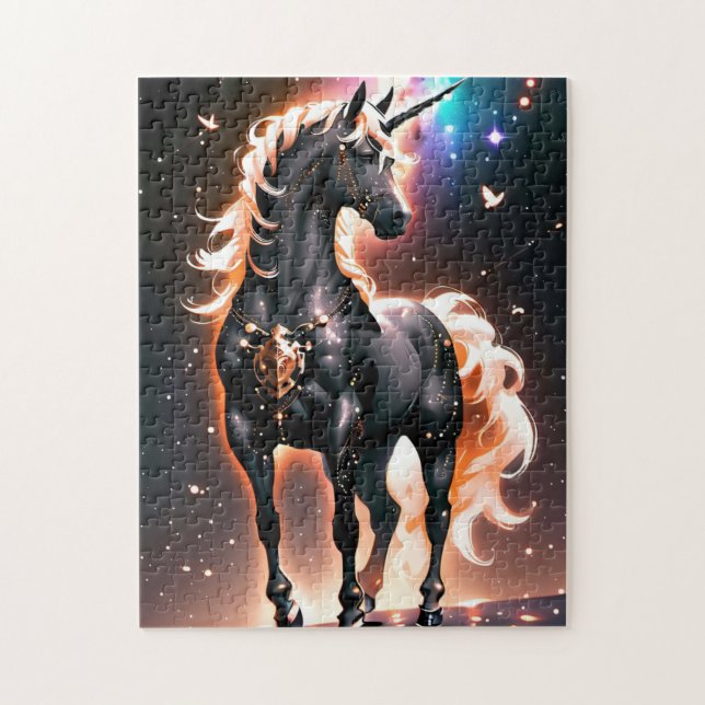 Glowing Black Enchanted Unicorn Jigsaw Puzzle (Vertical)