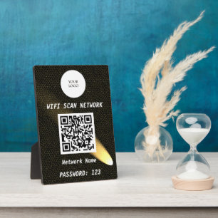 Glowing Black Leather Free Wifi Scan & QR Code Plaque