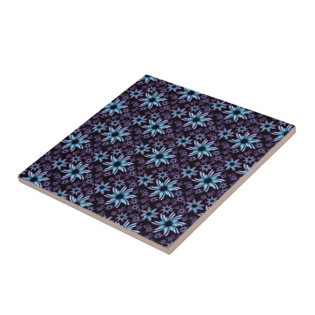 Glowing Blue and Purple Floral Design Tile (Side)