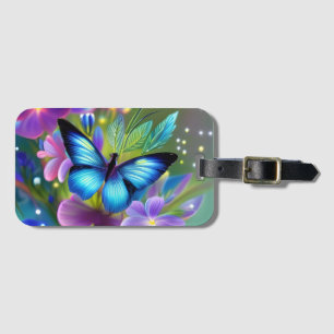 Glowing Blue Butterfly in Fairy Garden  Luggage Tag