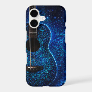 Glowing Blue Celestial Mandala Acoustic Guitar