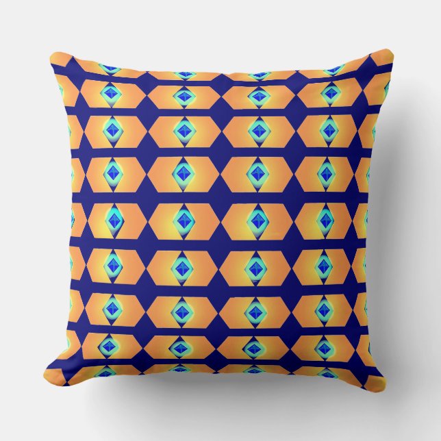 Glowing Blue Diamond Gem Pattern Cushion (Front)