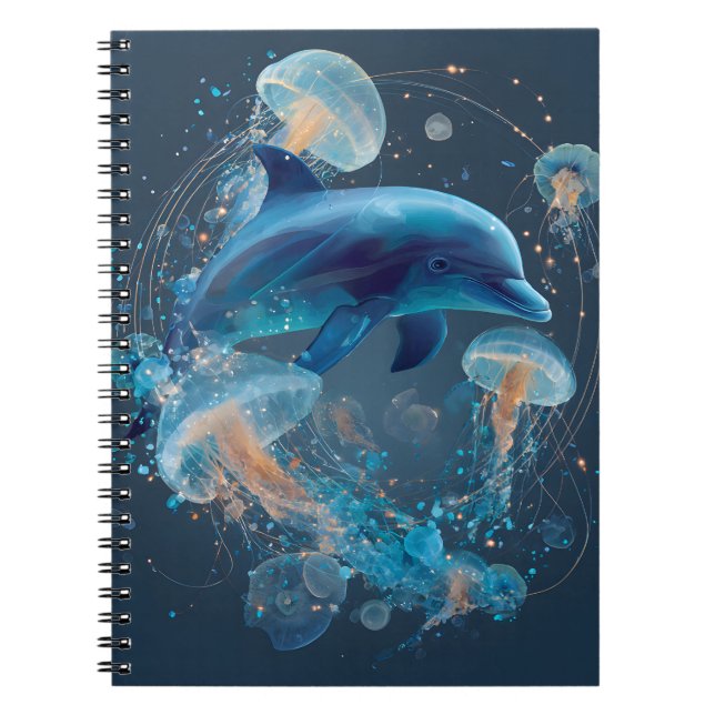 Glowing Blue Dolphin Jellyfish Notebook (Front)