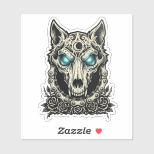 Glowing Blue Eye Wolf Skull Biker Chain Rose