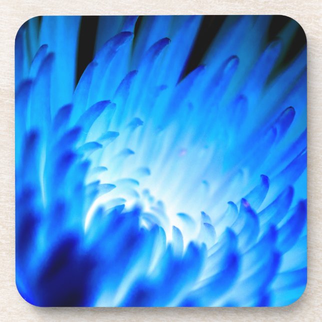 Glowing Blue Floral Print Hard plastic coaster (Front)