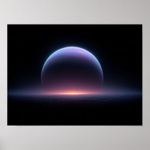 Glowing Blue Gas Giant Planet Rising Over Cloud Poster