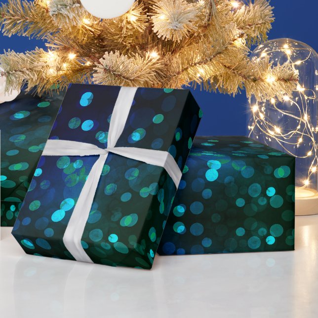 Glowing blue green bokeh Christmas lights abstract Wrapping Paper (Holidays)