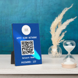 Glowing Blue Leather Free Wifi Scan & QR Code Plaque