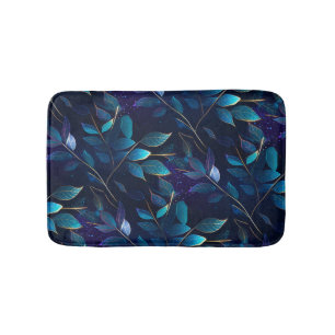 Glowing Blue Leaves Bath Mat