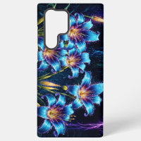 Glowing blue lilies night vibrant floral fantasy
