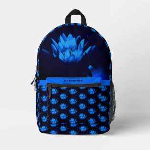 Glowing Blue Lotus Lily Flower Personalised Printed Backpack