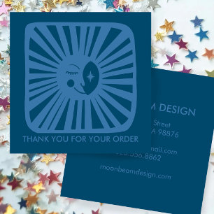 Glowing Blue Moon Charming Boho Order Thank You  Square Business Card