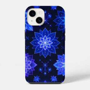 Glowing Blue Purple Floral iPhone Case