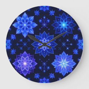 Glowing Blue Purple Floral Wall Clock
