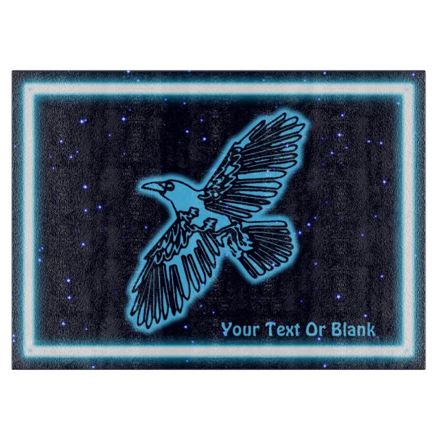 Glowing Blue Raven On Stars Cutting Board (Front)