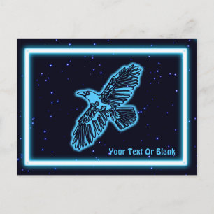 Glowing Blue Raven On Stars Postcard
