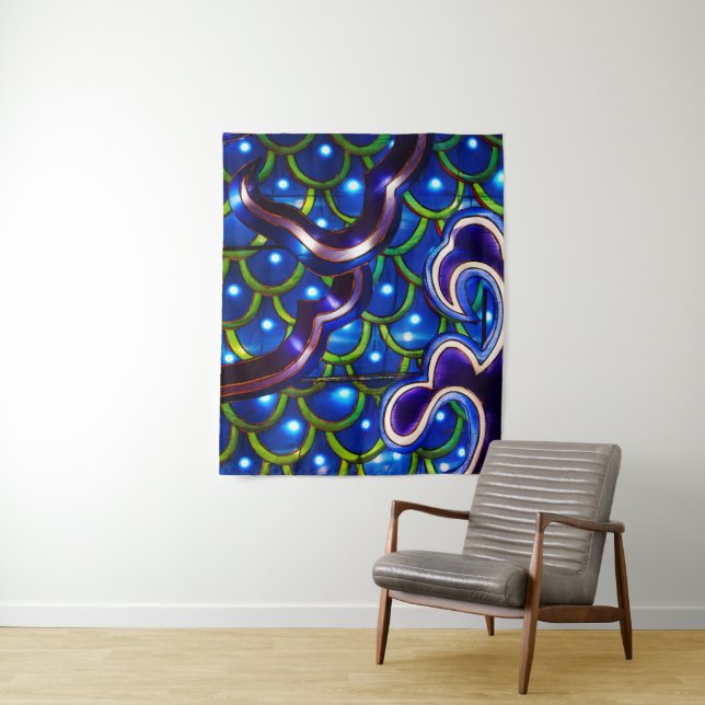 Glowing Blue Scales  Tapestry (In Situ)