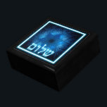 Glowing Blue Shalom On Etched Star of David Gift Box<br><div class="desc">An elegant design featuring glowing blue and white Hebrew text reading,  "Shalom" (שלום - peace) superimposed on a blue,  etched-look fractal image of a Star of David.</div>