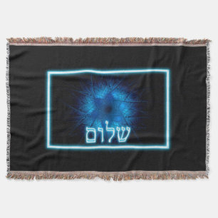 Glowing Blue Shalom On Etched Star of David Throw Blanket