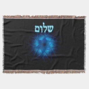 Glowing Blue Shalom On Etched Star of David Throw Blanket
