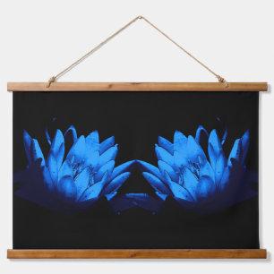 Glowing Blue Water Lily Lotus Flower Abstract Hanging Tapestry