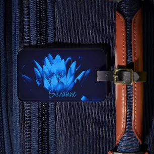 Glowing Blue Water Lily Lotus Flower Personalised Luggage Tag