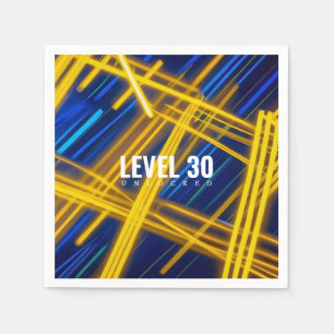 Glowing Bright Cyan Yellow Chaotic Light Lines Napkin