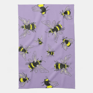 Glowing Bumblebee on Lavender Kitchen Towel