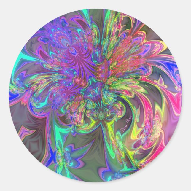 Glowing Burst of Colour – Teal & Violet Deva Classic Round Sticker (Front)