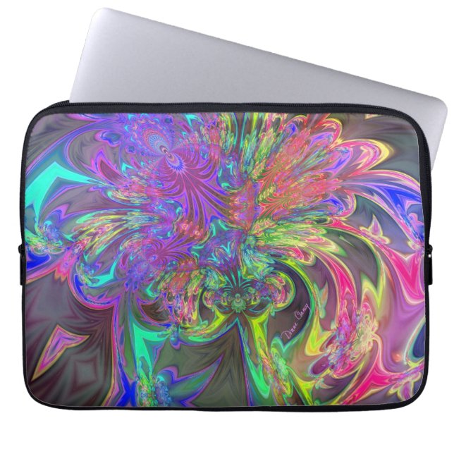 Glowing Burst of Colour – Teal & Violet Deva Laptop Sleeve (Front)