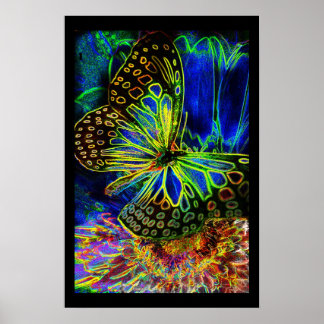 Glowing Butterfly and Flower Poster