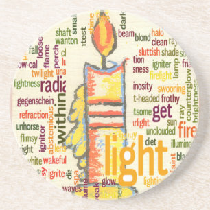 Glowing Candle Light Word Cloud Design Coaster