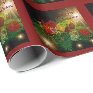 Glowing candle with sledge christmas gift paper