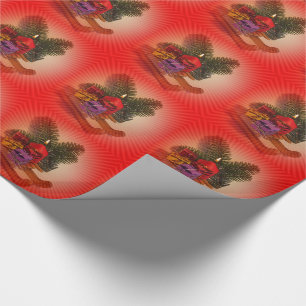Glowing candle with sledge christmas gift paper