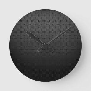 GLOWING CARBON BLACK GRAY DOTS DARK PATTERN ROUND CLOCK